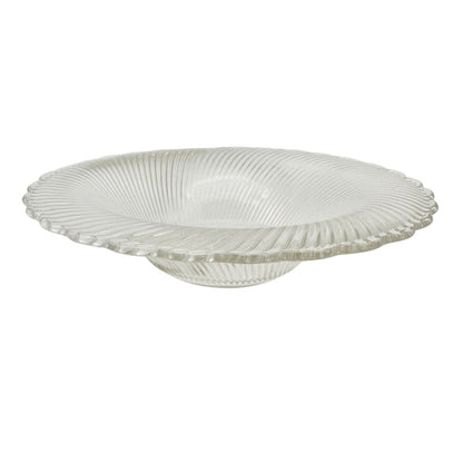 Set of 2 Vintage Scalloped Edged Bowls 12 inch Clear Glass Faceted