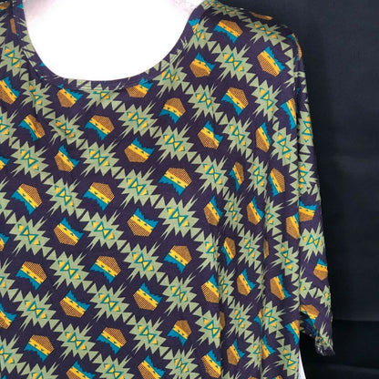 LuLaRoe RETIRED Irma Women's M Purple Gold Teal Green mid-length sleeves NWT