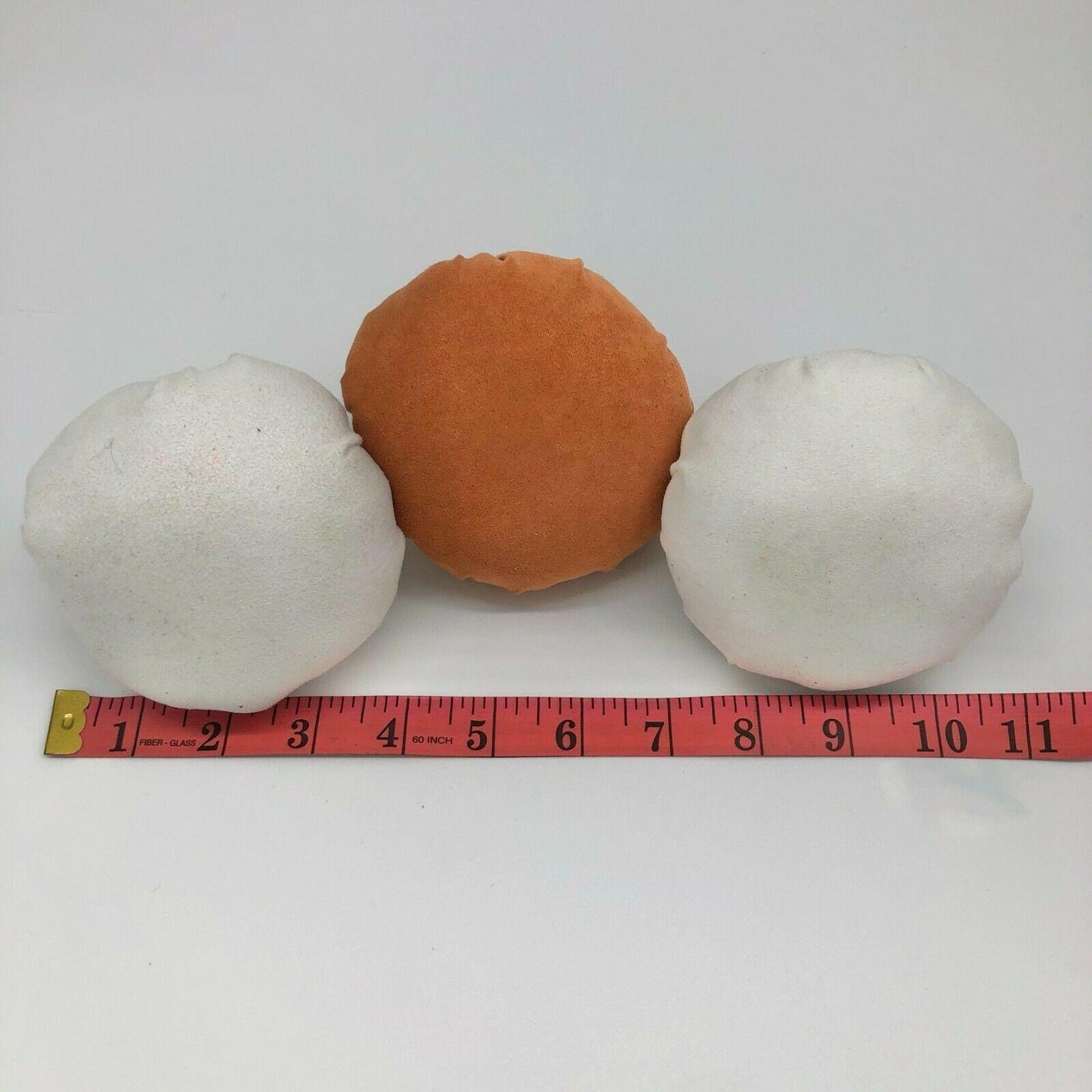 Set Of 3 Fabric Pumpkins With Decorative Stems In Orange & White