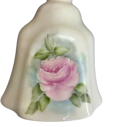 H Kline Porcelain Hand-Painted 5" Hand Bell Eggshell W Pink Rose Gold Accent EUC