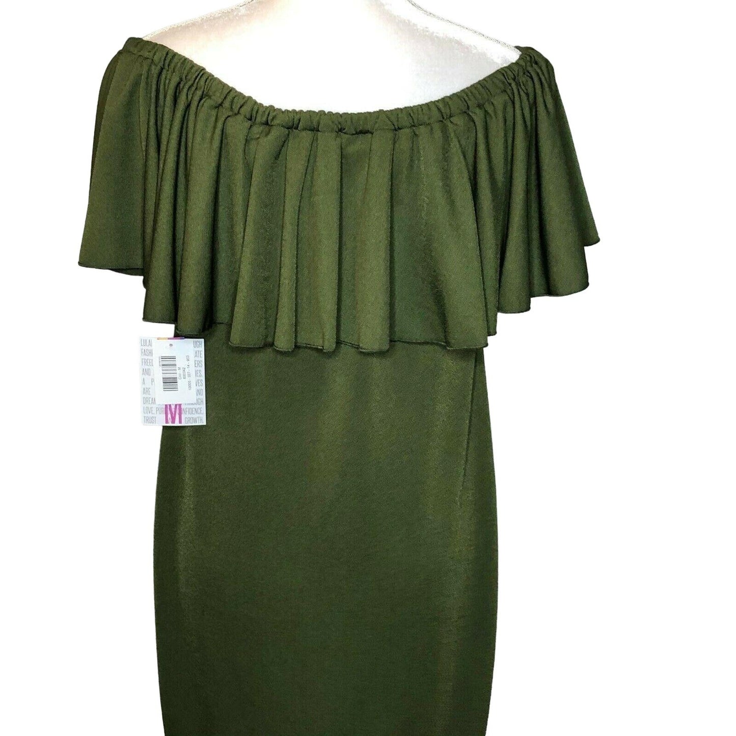 LuLaRoe Cici Women's Medium Dress Olive Green Ruffles Shimmery NWT retired