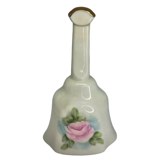 H Kline Porcelain Hand-Painted 5" Hand Bell Eggshell W Pink Rose Gold Accent EUC