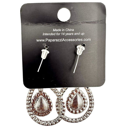 Paparazzi Pierced Earrings Silvertone Clear Green Rhinestones Teardrops NWT