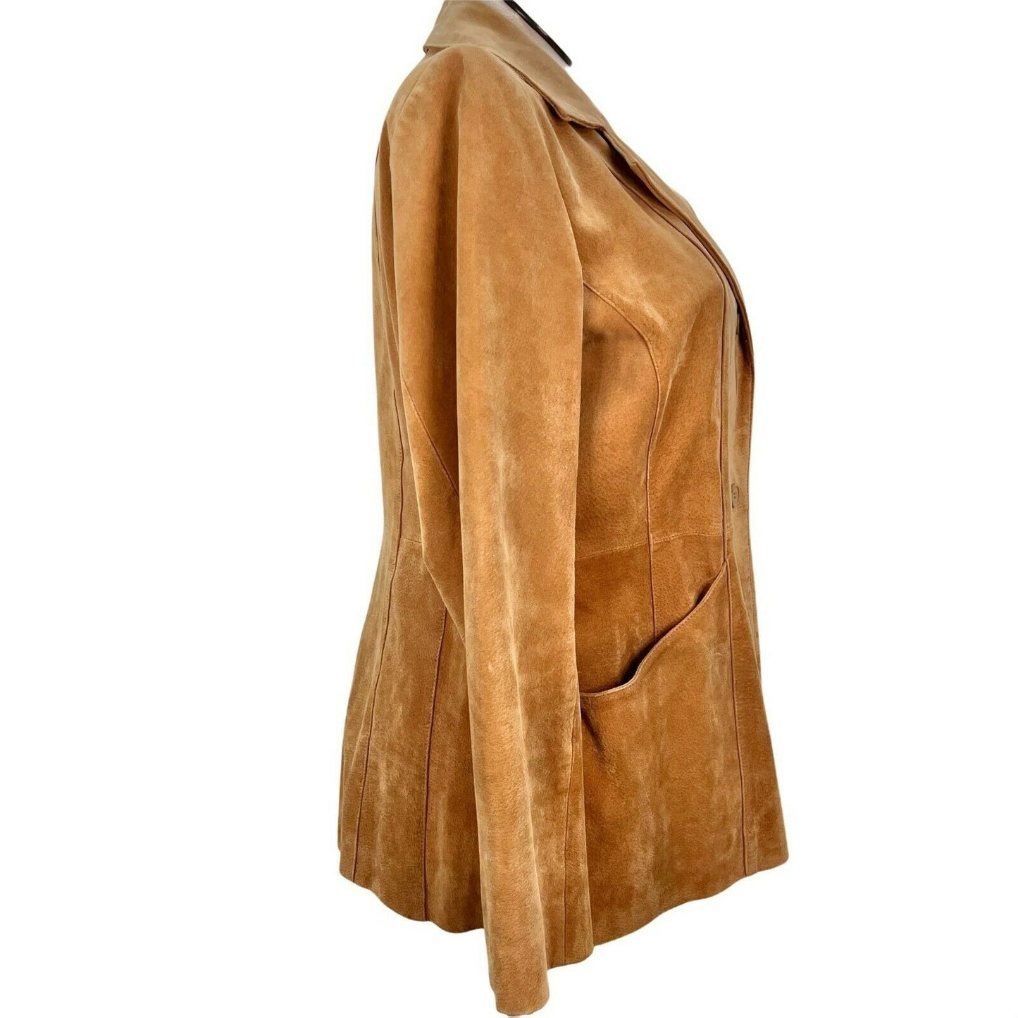 Dialogue Women's Large Camel Suede Leather Coat Polyester Lining