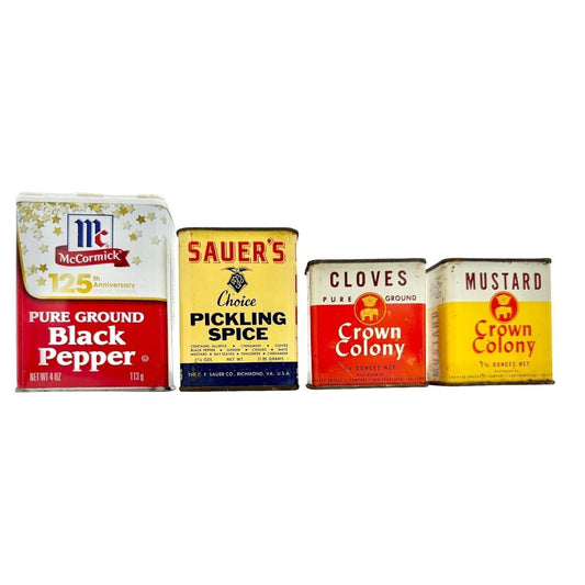Vintage Set of 4 Spice Tins McCormick Sauer's Crown Colony