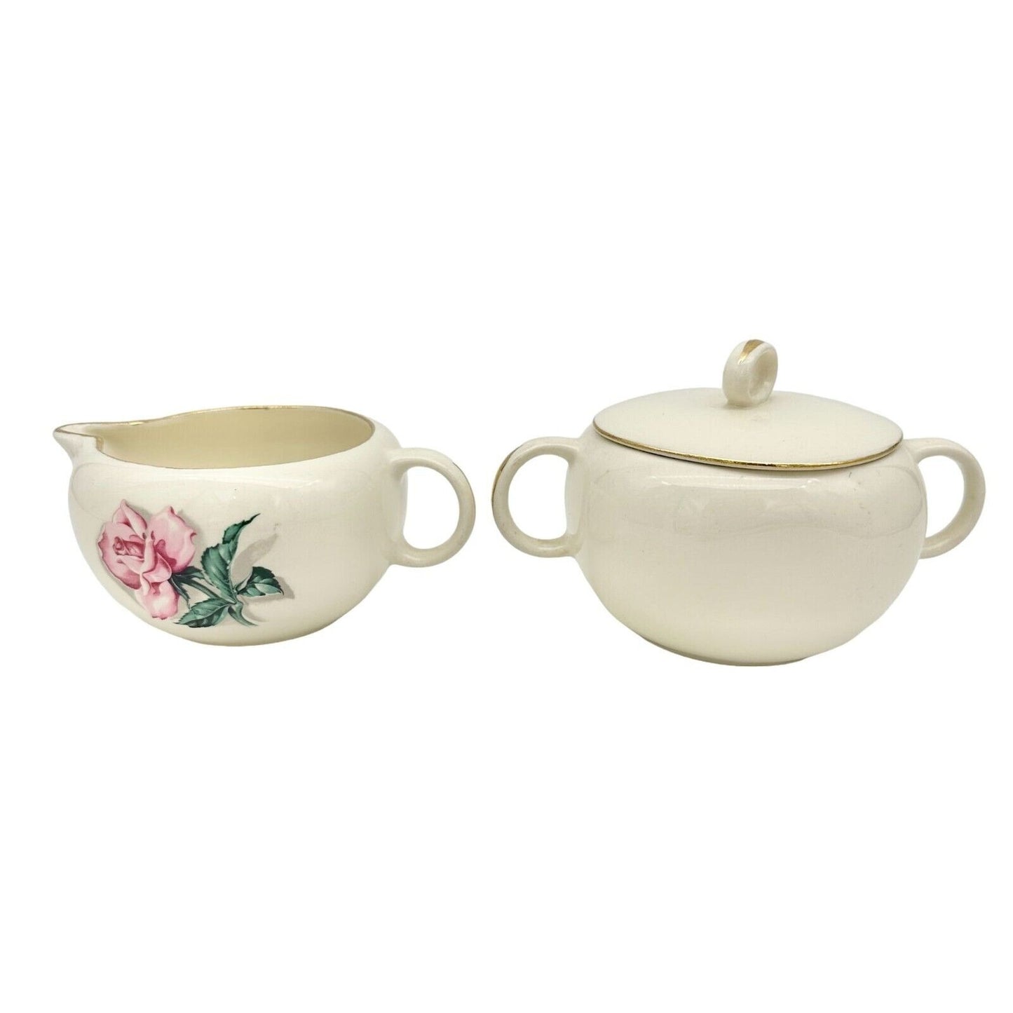 Homer Laughlin Eggshell Nautilus Rhythm Rose 2 China Creamer Sugar Bowl w/lid