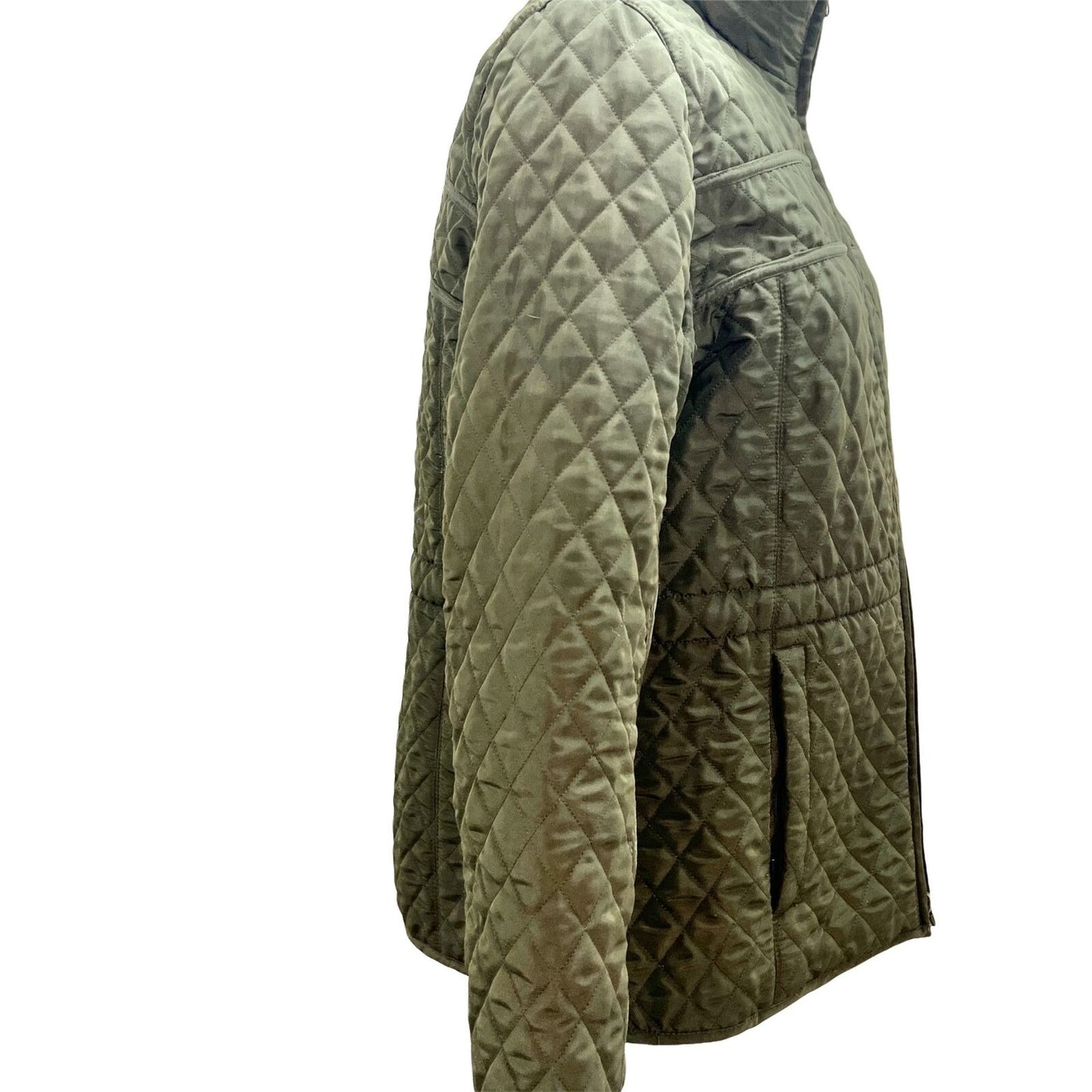 Classic Elements Women's Small Olive Quilted Jacket Fleece Lined Cinch Waist