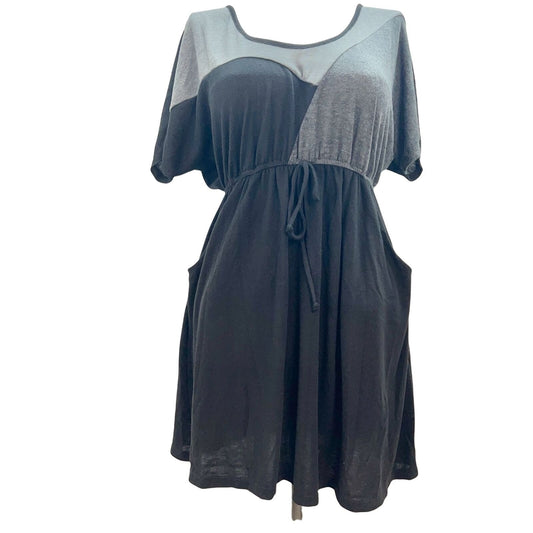 Delirious Womens 2X Black Gray Colorblock Dress Drawstring Waist and Pockets