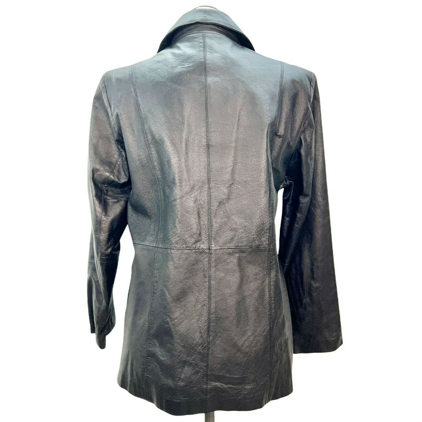 Dialogue Women's Large Black Leather Coat Polyester Lining Machine Wash