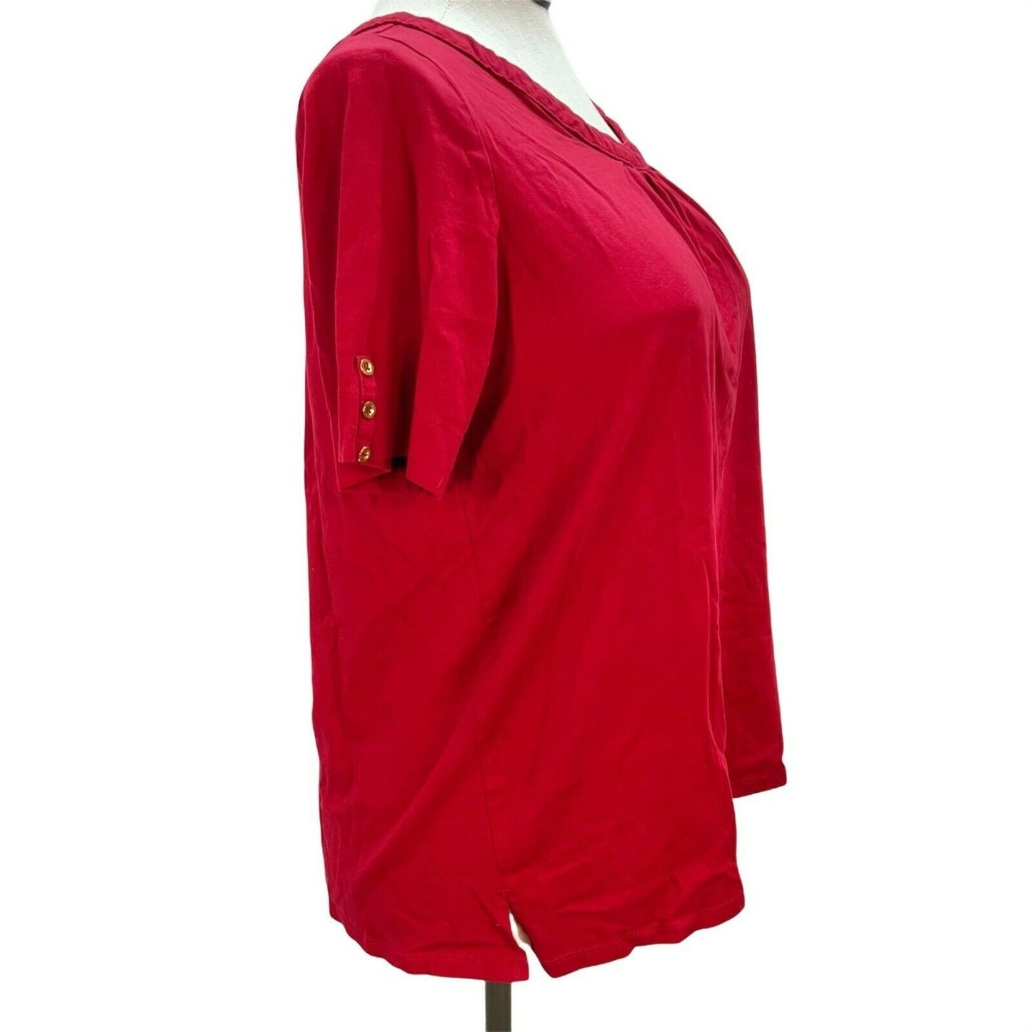 Woman Within M 14/16 Red Short Sleeve Shirt Button Accent
