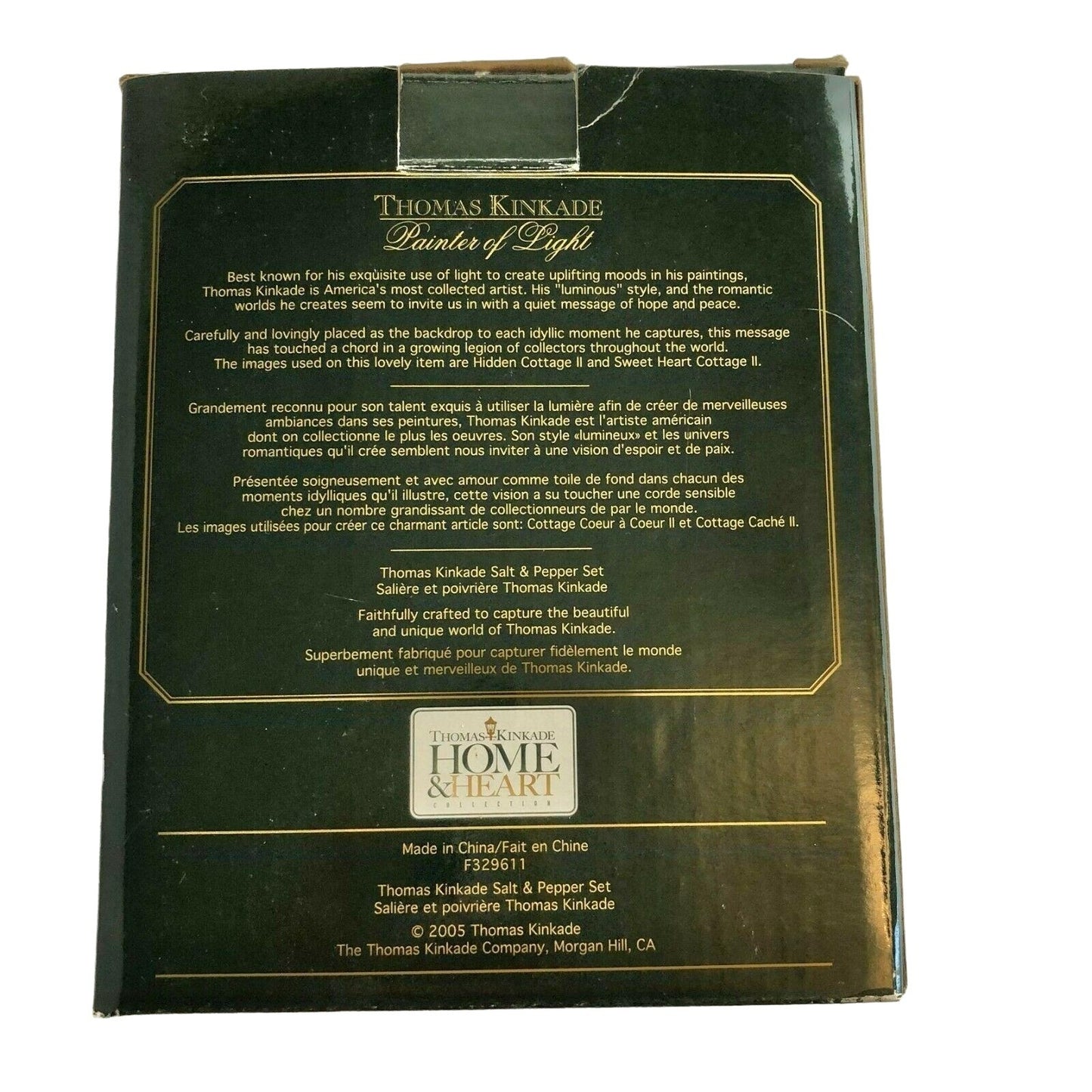 Thomas Kinkade 2005 Salt & Pepper Set w/ Stand Home and Heart Collection EUC