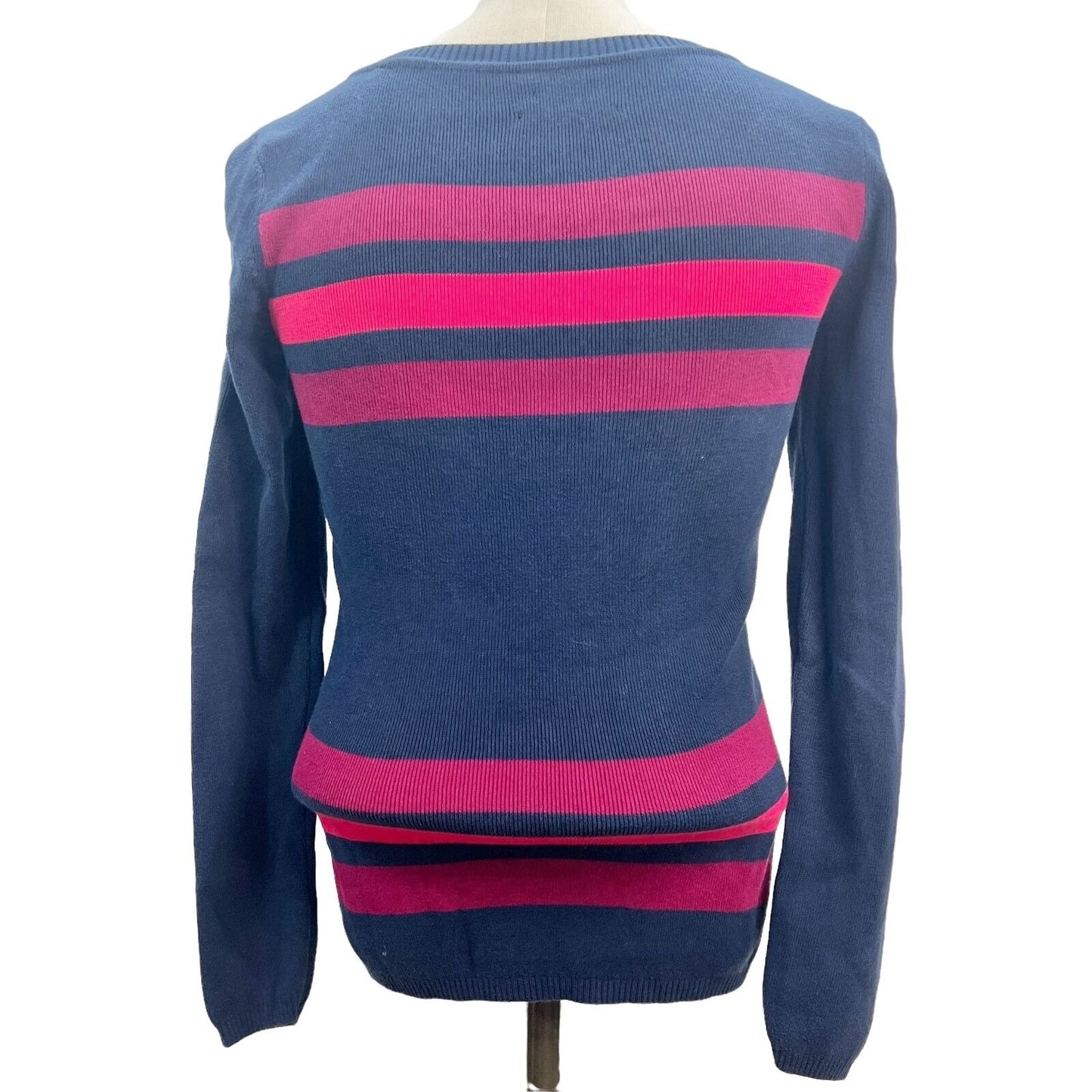 Tommy Hilfiger Pullover Sweater Small Blue Reds Stripe Long Sleeves