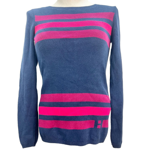 Tommy Hilfiger Pullover Sweater Small Blue Reds Stripe Long Sleeves