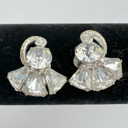 Vintage Art Deco Silvertone and Crystal Bracelet Matching Clip-on Earrings