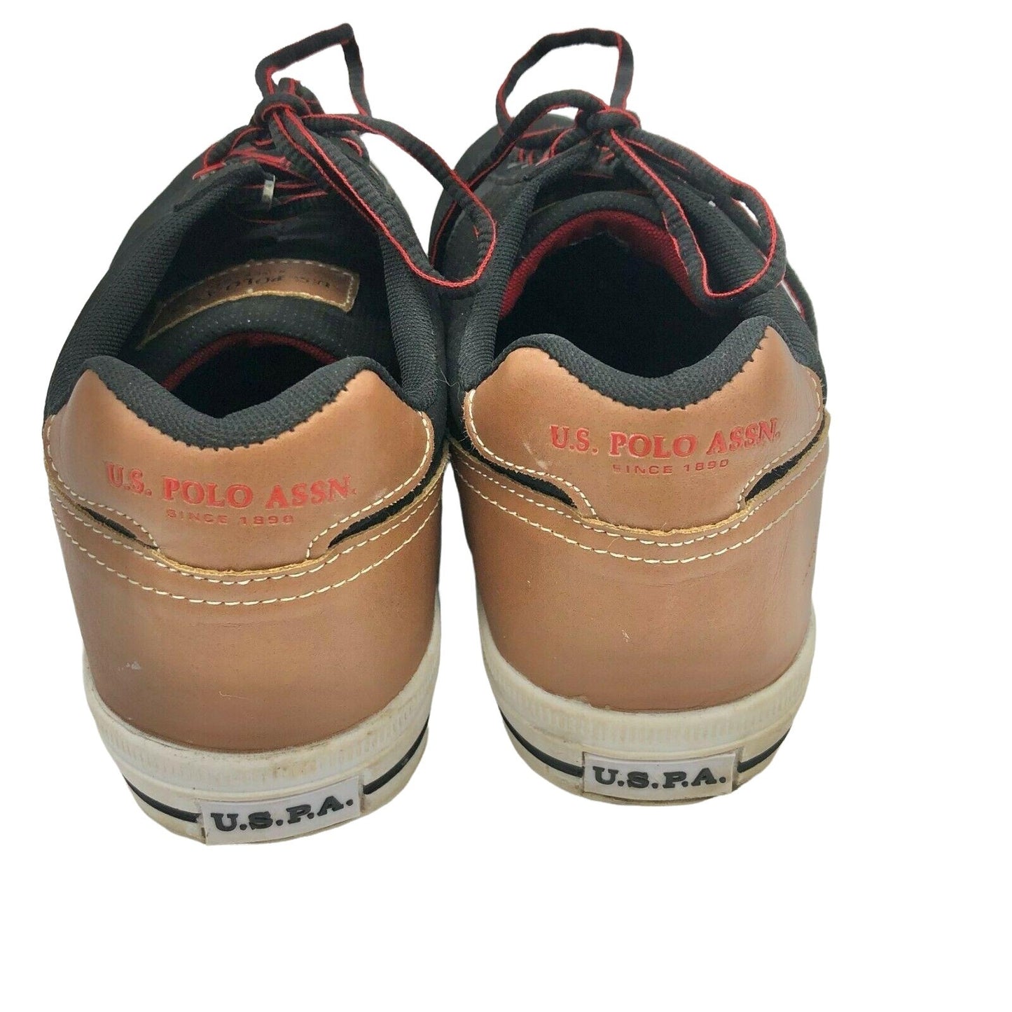 US Polo Assn Men's size 12 Black Sneakers with Tan and Red Features