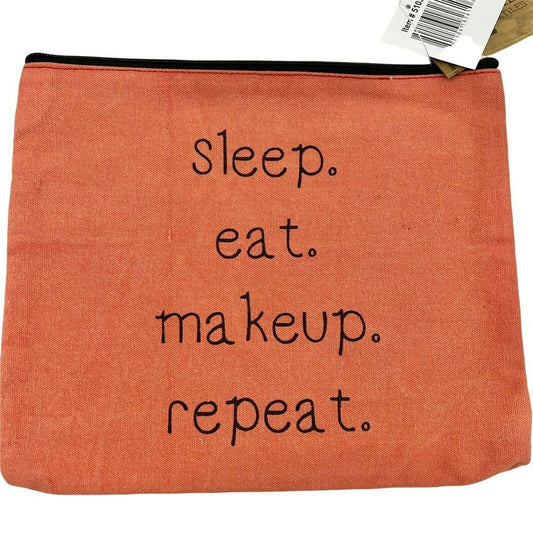 Canvas Makeup Travel Bag Sleep Eat Makeup Repeat Zip New Inside Pocket