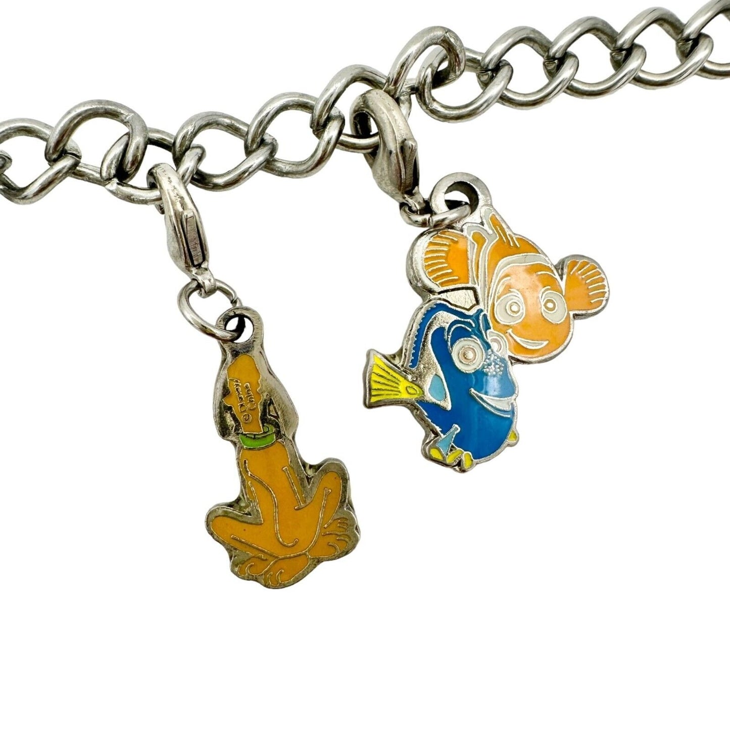 Disney Charm Bracelet Silvertone with Mickey Mouse Ruby Colored Stones Necklace