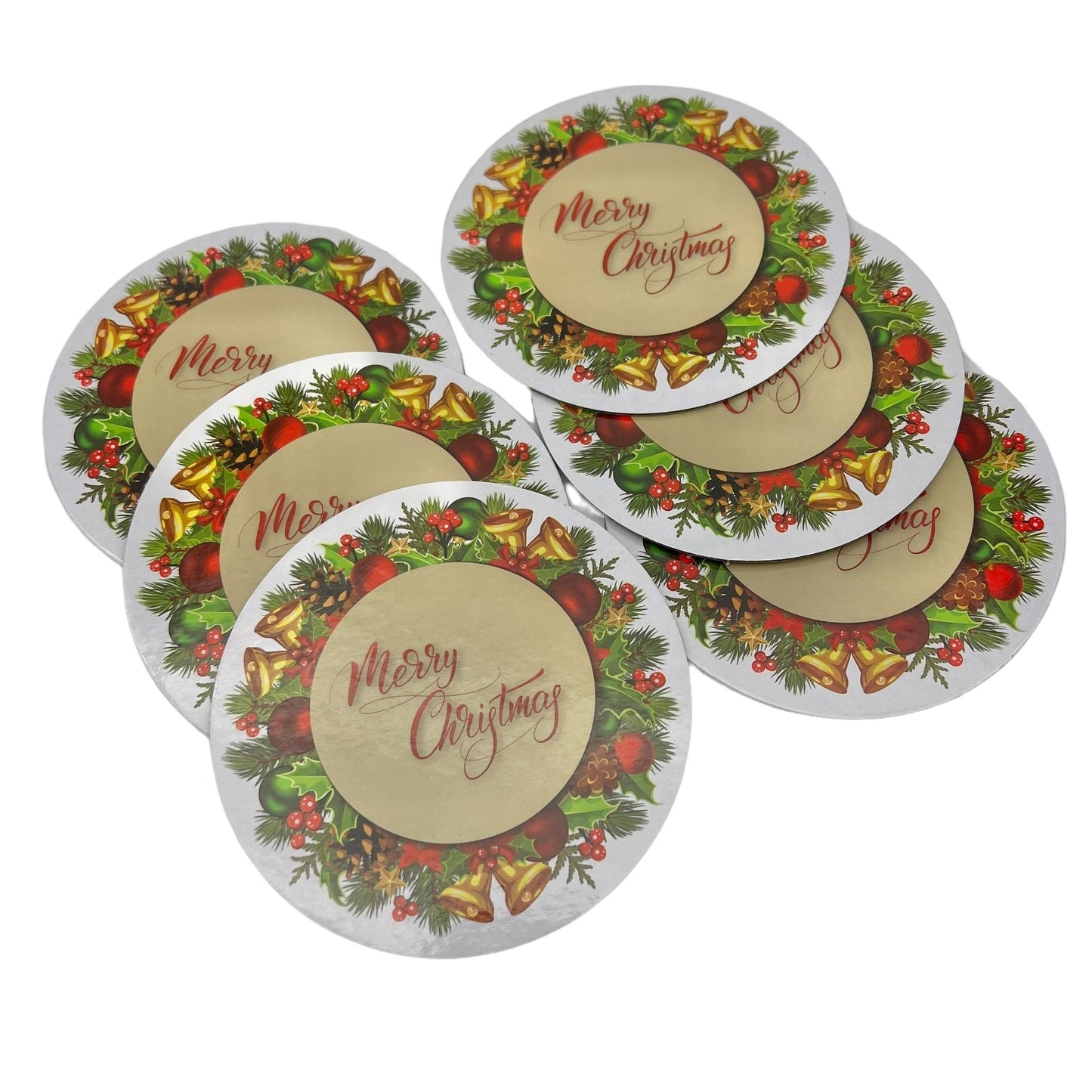 Set of 6 Christmas Coasters 4 in w/ Large Cloth Gift Bag 16.5 x 23 Cinch Closure