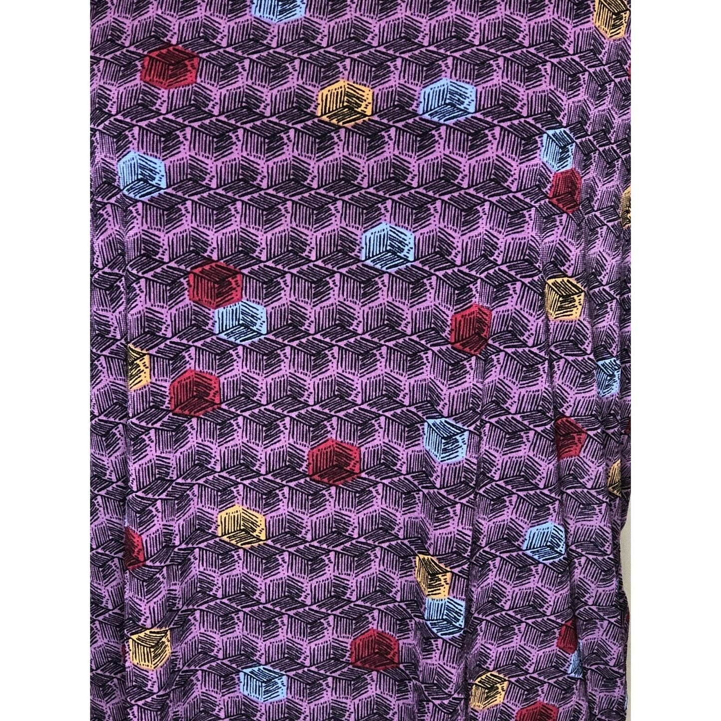 LuLaRoe Irma XXS Purple Geometric Print Short Sleeve Tunic Top Hi Low Hem