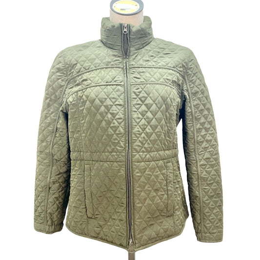 Classic Elements Women's Small Olive Quilted Jacket Fleece Lined Cinch Waist