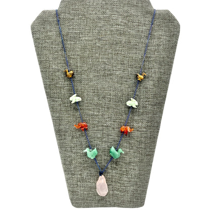 Cord Fetish Necklace 28 in Precious Gemstone Animals Rose Quartz Pendant