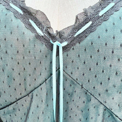 Cacique 18/20 Turquoise Black Sexy Nightie w Adjustable Straps