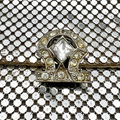 Vintage Whiting & Davis Co Purse Silver Mesh 6.5 x 3.5 Clutch Crystal Clasp