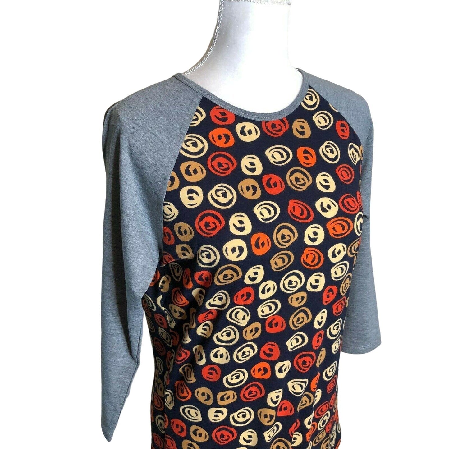 LuLaRoe Randy Baseball Style Tee Size S Black Orange Tan Gray 3/4 sleeves NWT