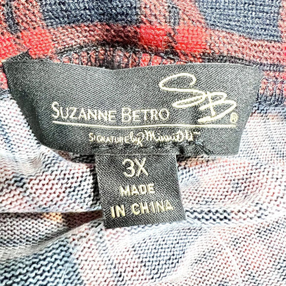 Suzanne Betro Tunic Top 3X Red Navy Plaid V-Neck Tie-Front NWT