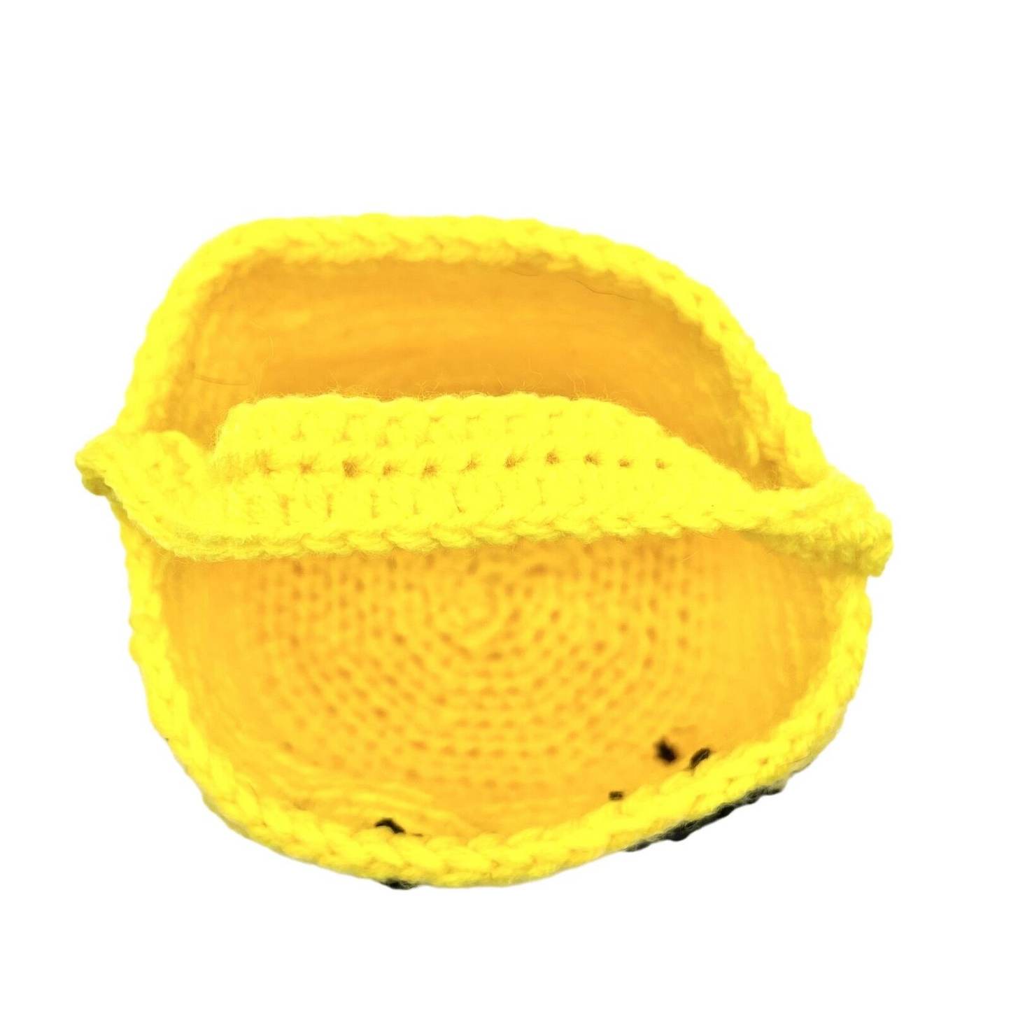 Handmade Yellow Crochet Basket With Sad Face Design & Handle Halloween Treat