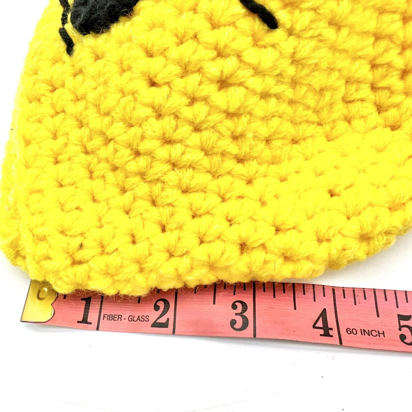 Handmade Yellow Crochet Basket With Sad Face Design & Handle Halloween Treat