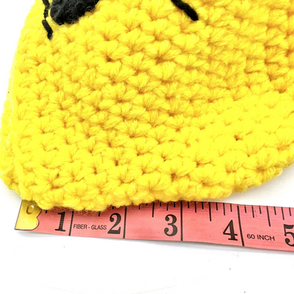 Handmade Yellow Crochet Basket With Sad Face Design & Handle Halloween Treat